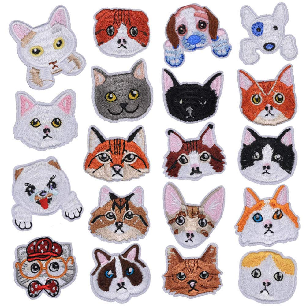 LZHLMCL 刺繡服パッチ19pcs猫パッチアイアン子供服バッジアップリケ犬